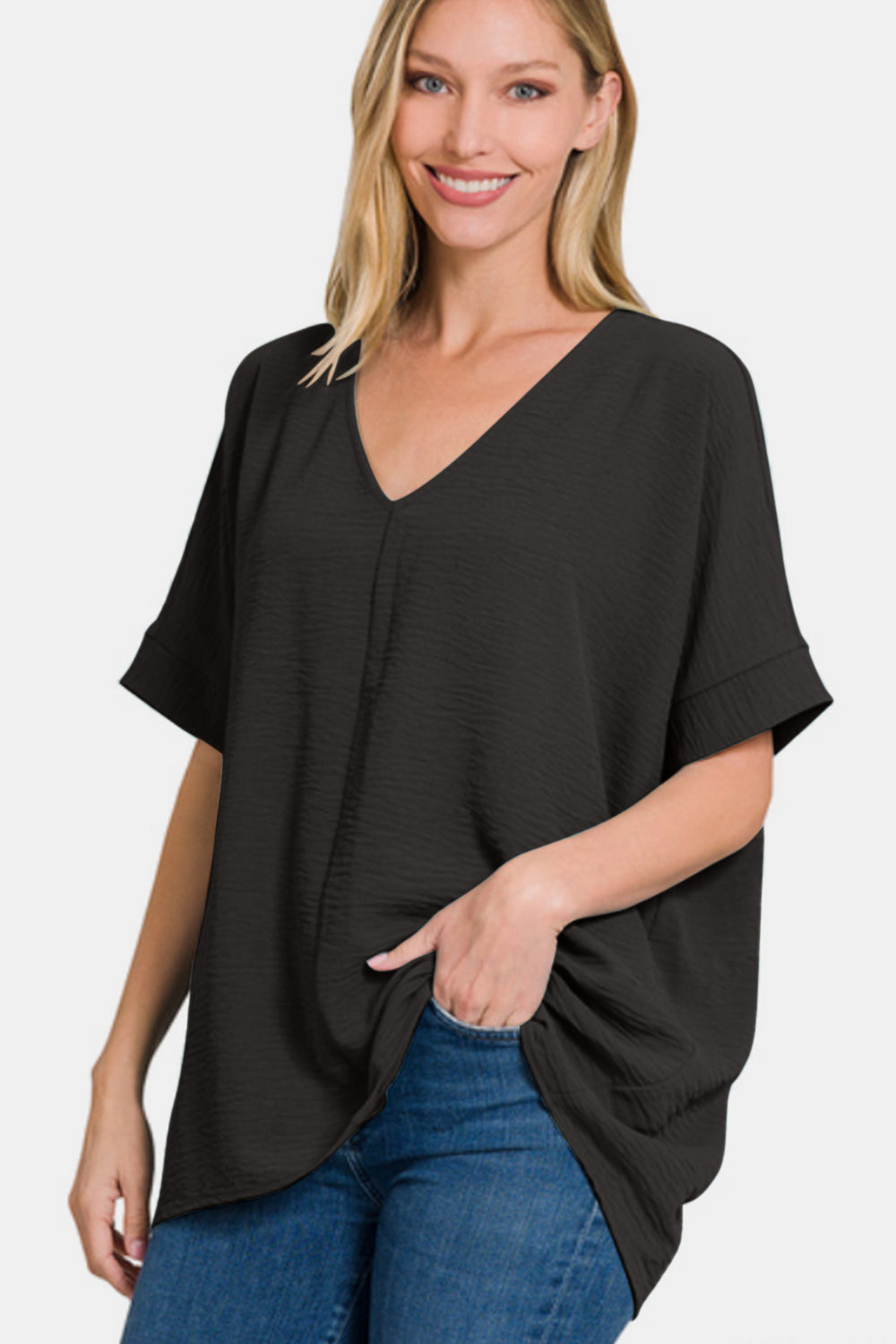 Zenana Full Size V-Neck Short Sleeve Top - AllIn Computer