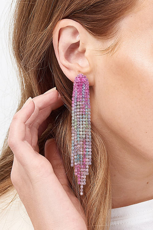 Rhinestone Fringed Dangle Earrings - AllIn Computer