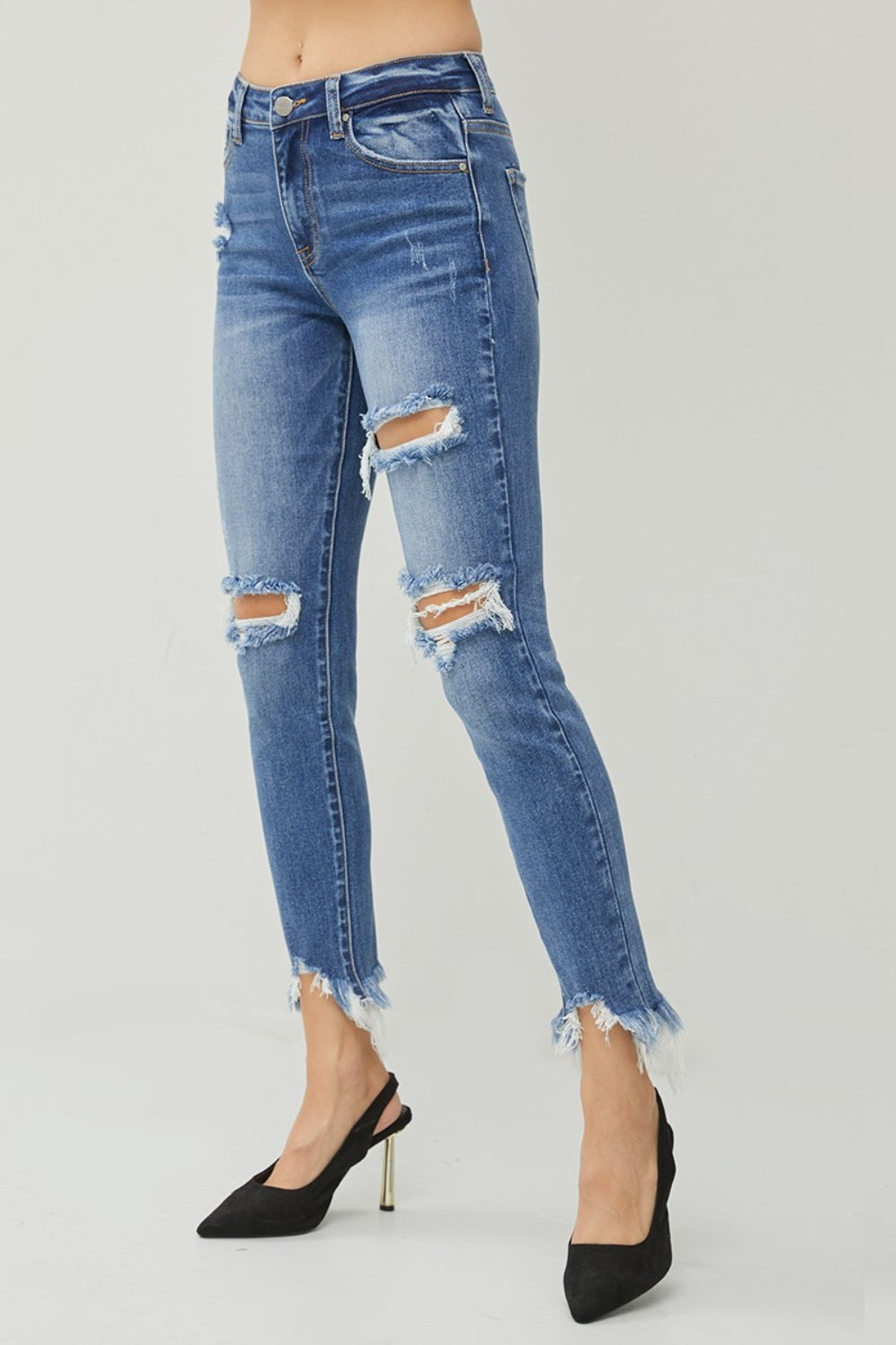 RISEN Distressed Frayed Hem Slim Jeans - AllIn Computer