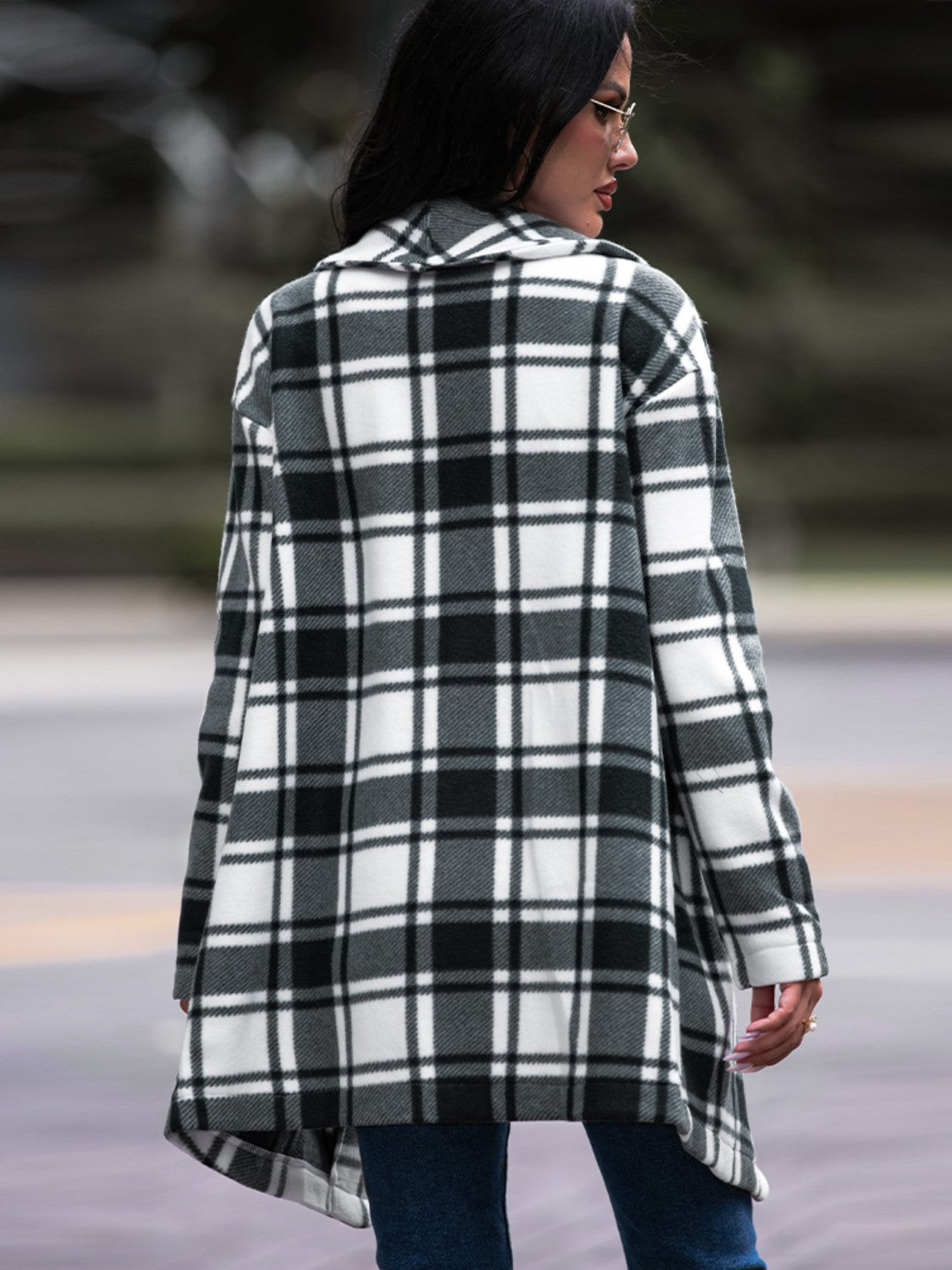 Plaid Shawl Collar Coat with Pockets - AllIn Computer