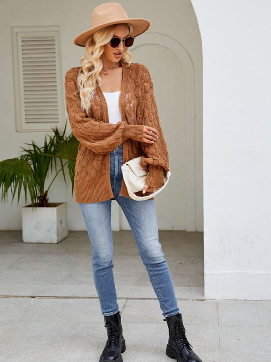 Open Front Ribbed Trim Cardigan - AllIn Computer