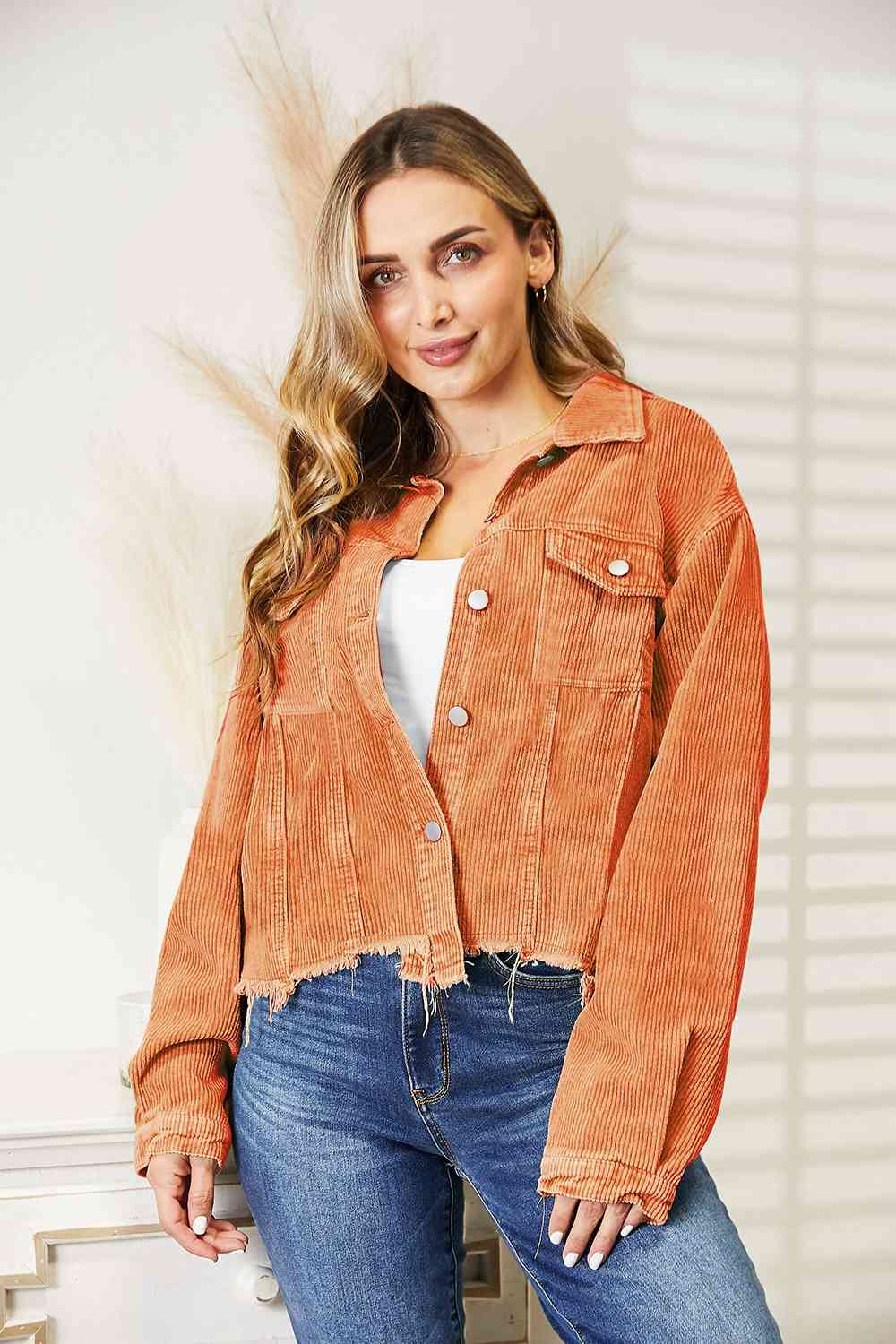Raw Hem Button Down Jacket - AllIn Computer