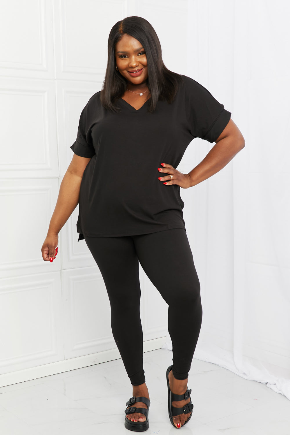 Zenana Self Love Full Size Brushed DTY Microfiber Lounge Set in Black - AllIn Computer