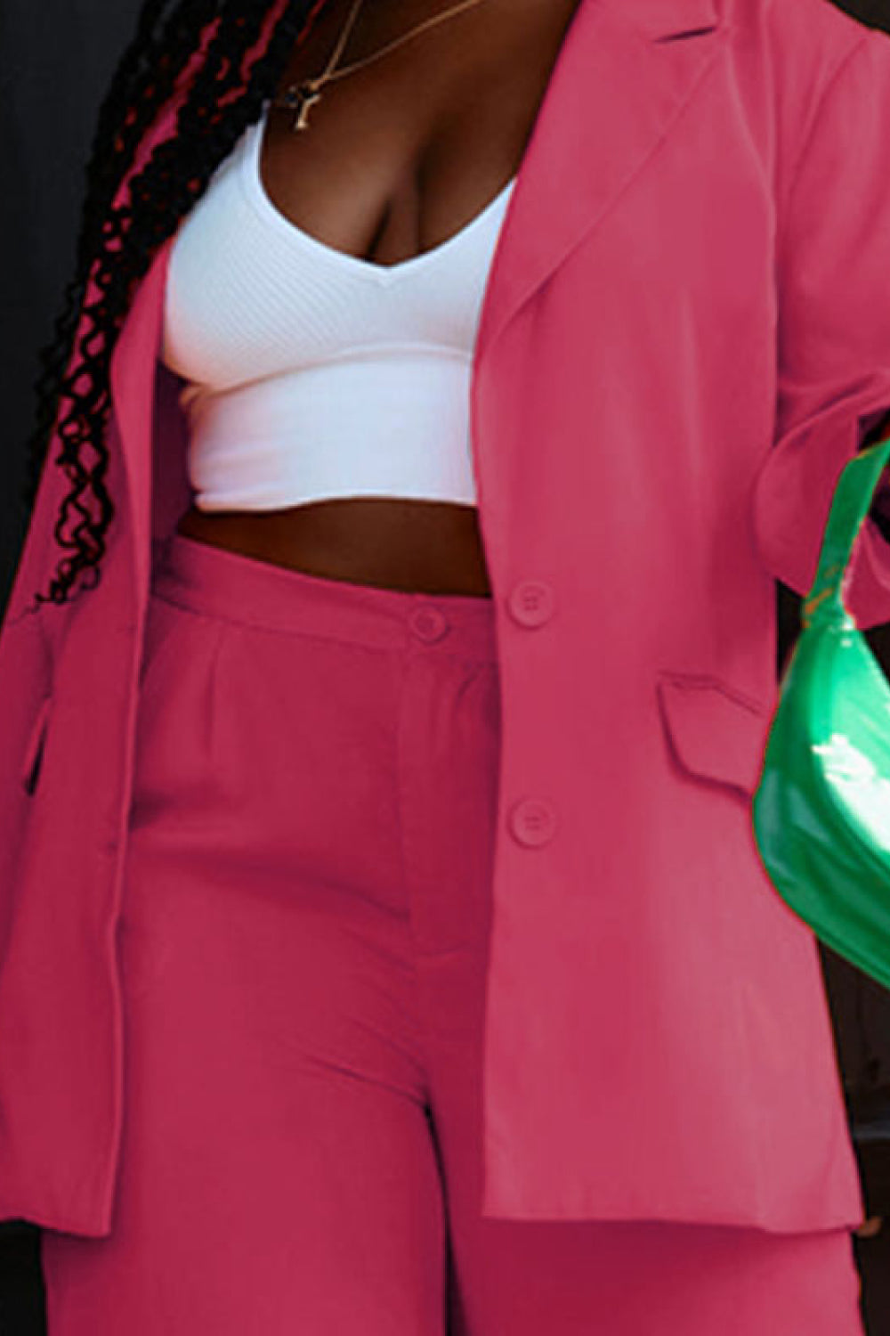 Lapel Collar Buttoned Blazer and Long Pants Set - AllIn Computer