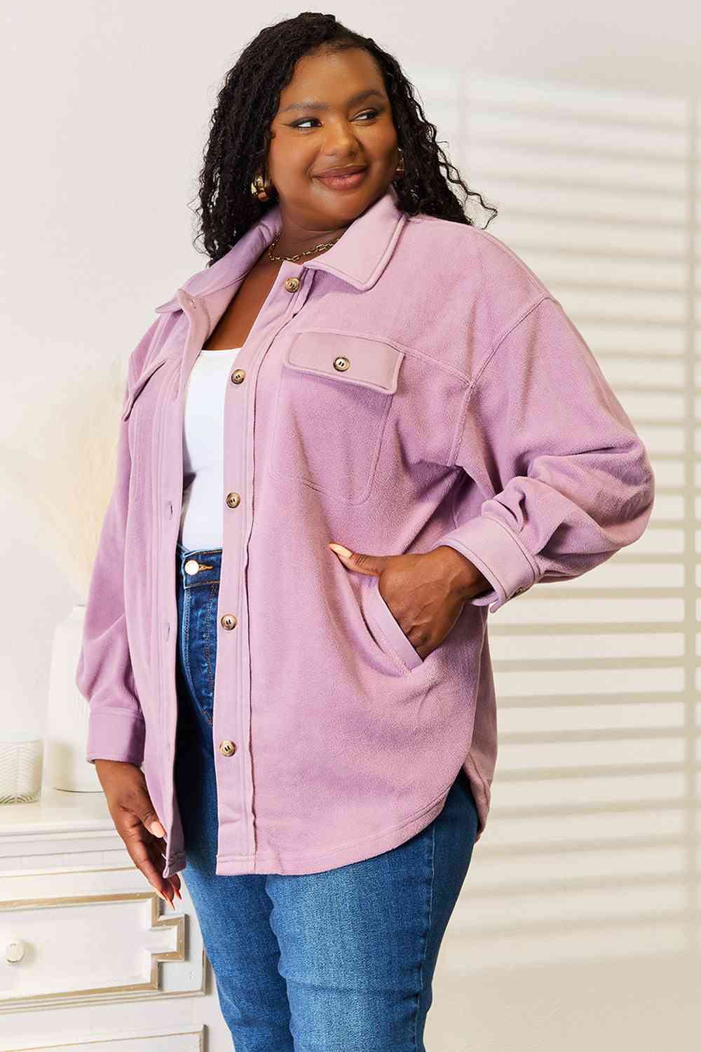Heimish Cozy Girl Full Size Button Down Shacket - AllIn Computer