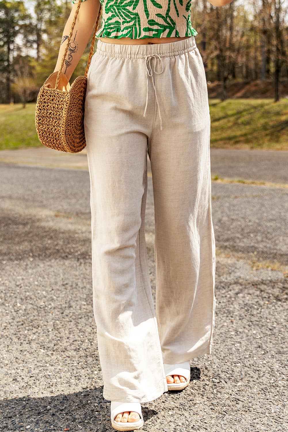 Drawstring Waist Straight Leg Pants - AllIn Computer