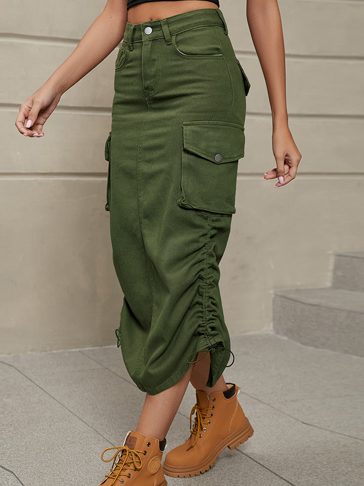 Drawstring Denim Skirt with Pockets - AllIn Computer