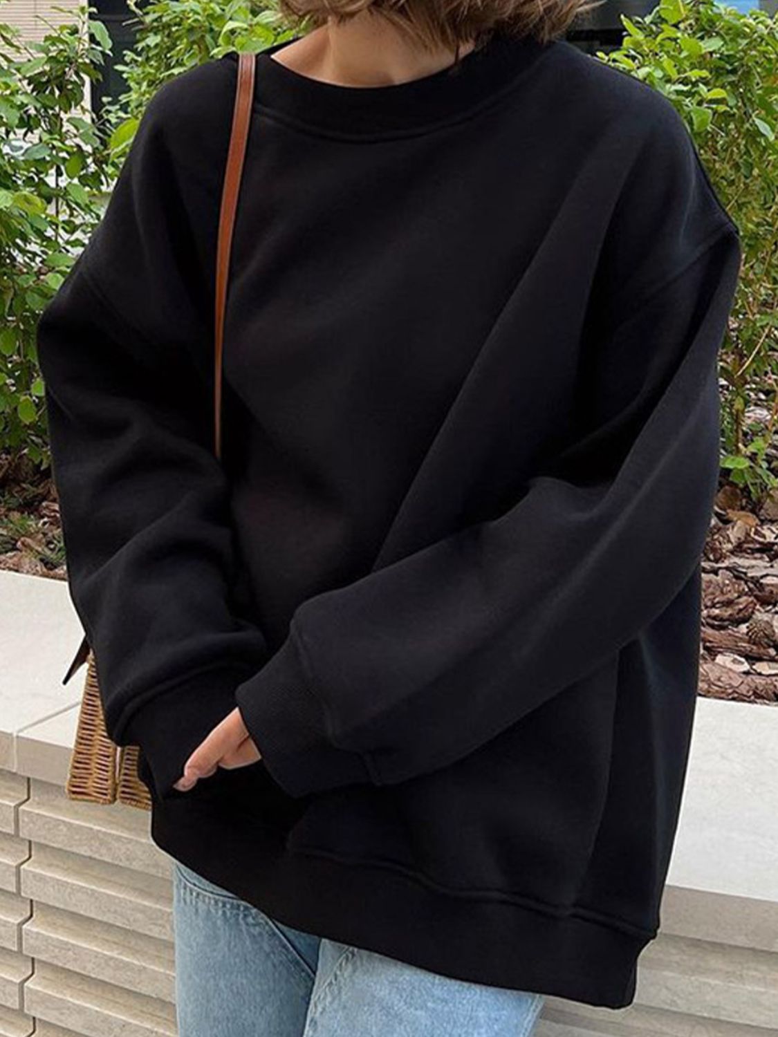 Oversize Round Neck Dropped Shoulder Sweatshirt - AllIn Computer