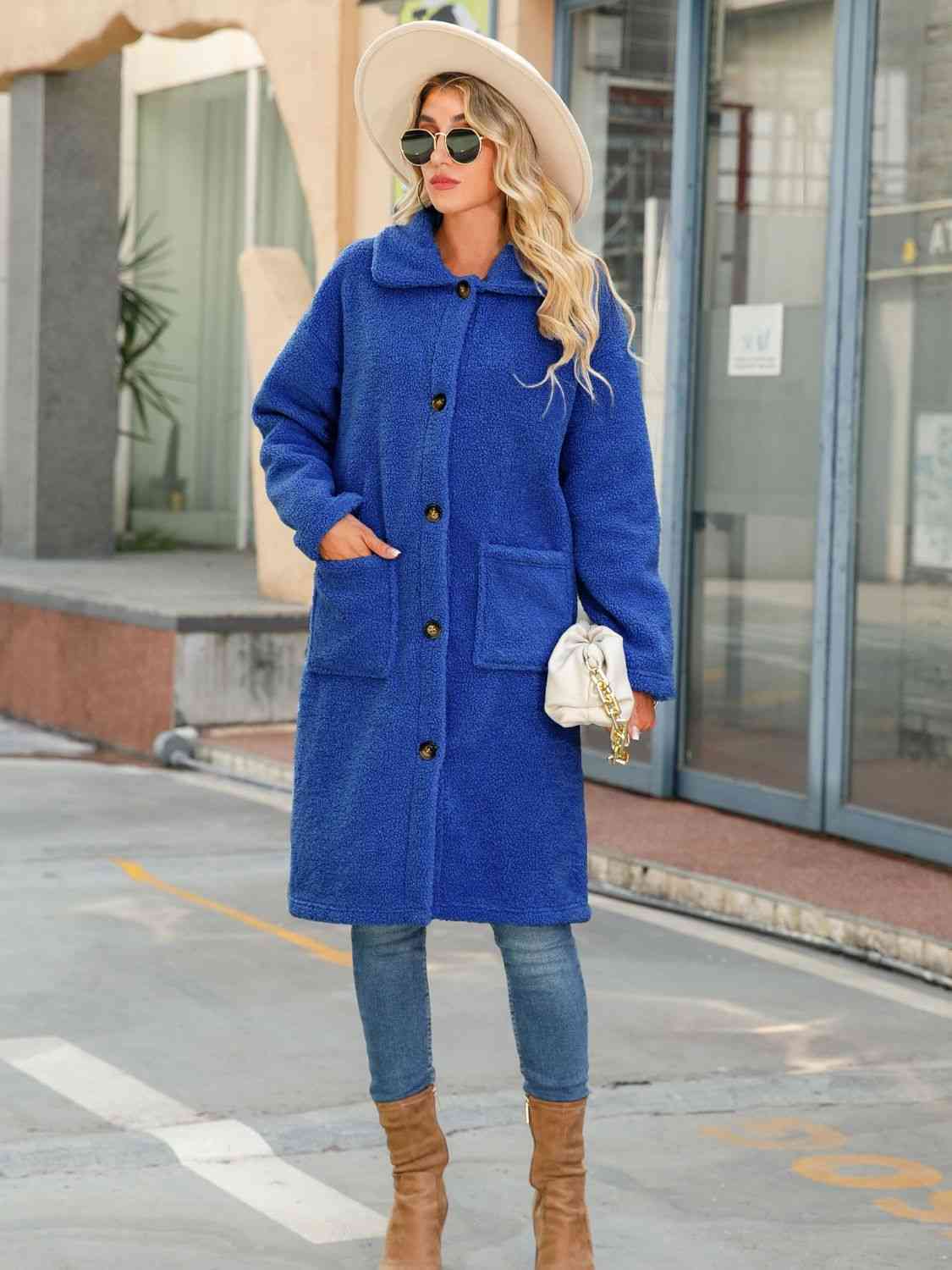 Collared Neck Button Down Coat - AllIn Computer