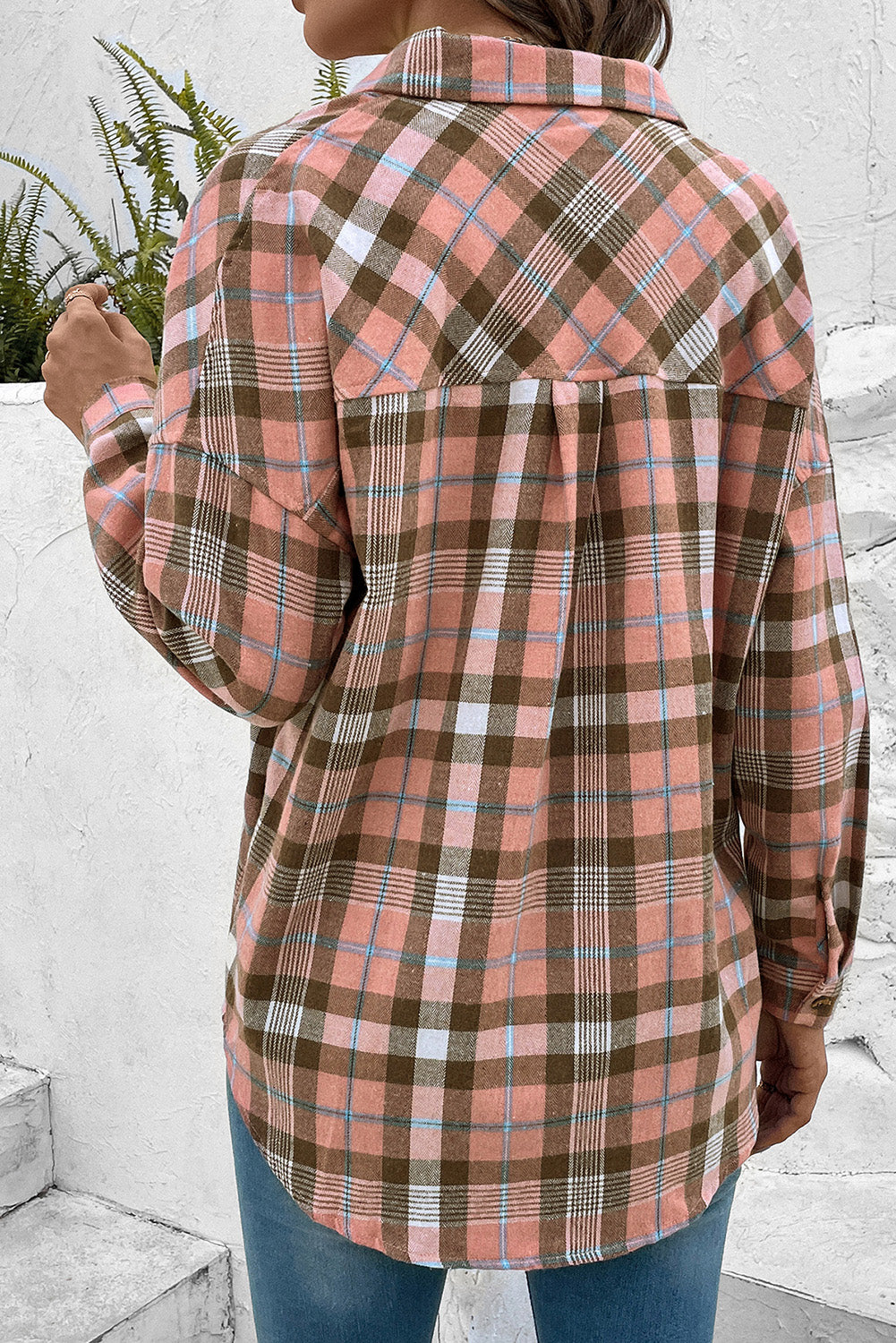 Plaid Collared Neck Long Sleeve Button-Up Shirt - AllIn Computer