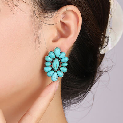 Flower Shape Artificial Turquoise Earrings - AllIn Computer