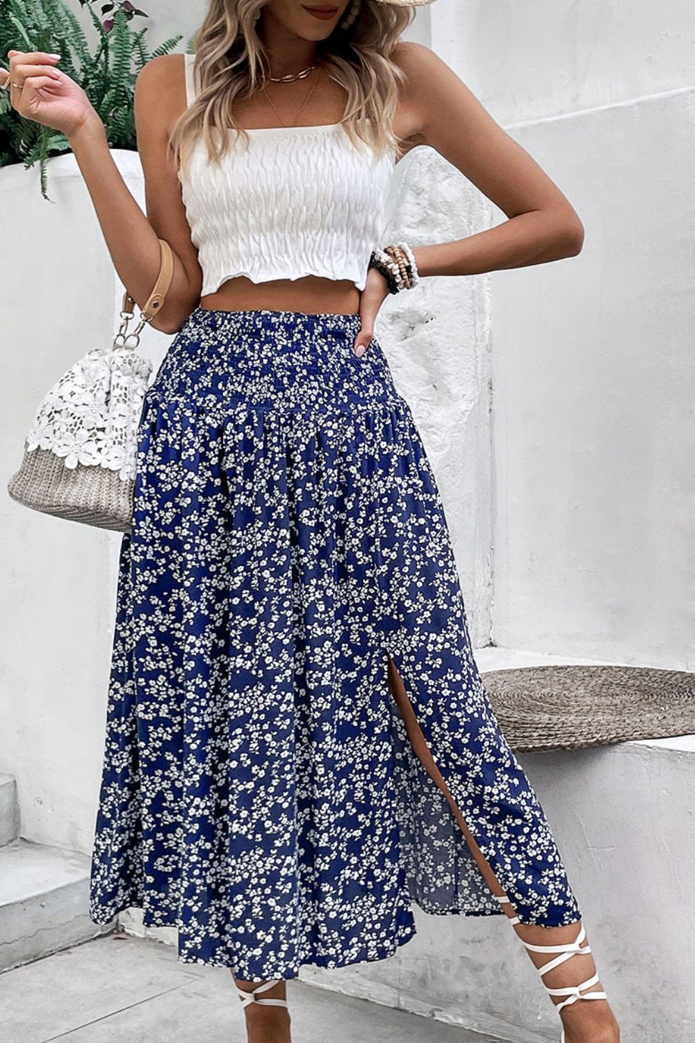 Ditsy Floral Slit High Waist Skirt - AllIn Computer