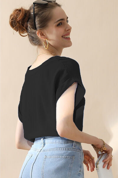 Ninexis V-Neck Trim Rolled Short Sleeve Shirt - AllIn Computer