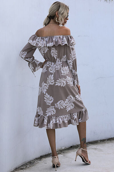 Ruffled Printed Off-Shoulder Midi Dress - AllIn Computer