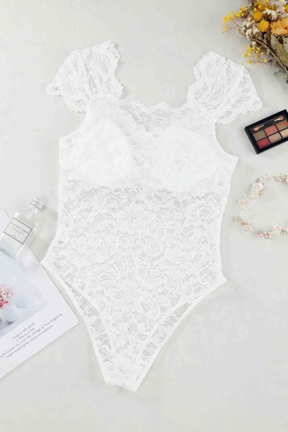 Ruched Sweetheart Neck Lace Bodysuit - AllIn Computer