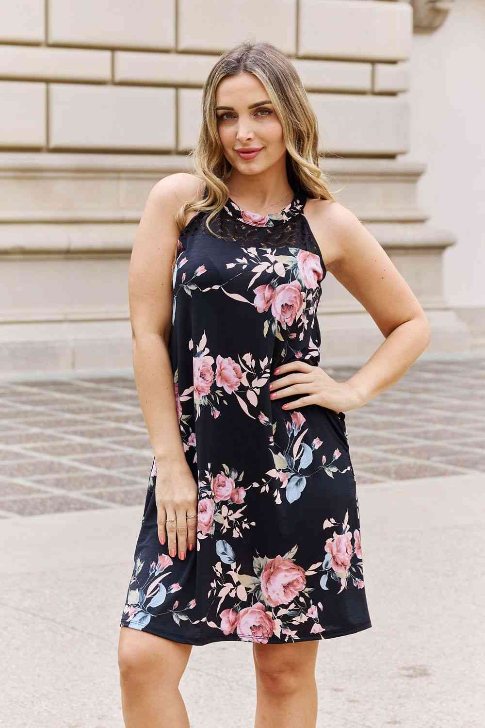 Heimish On A Journey Full Size Floral Lace Detail Sleeveless Dress - AllIn Computer