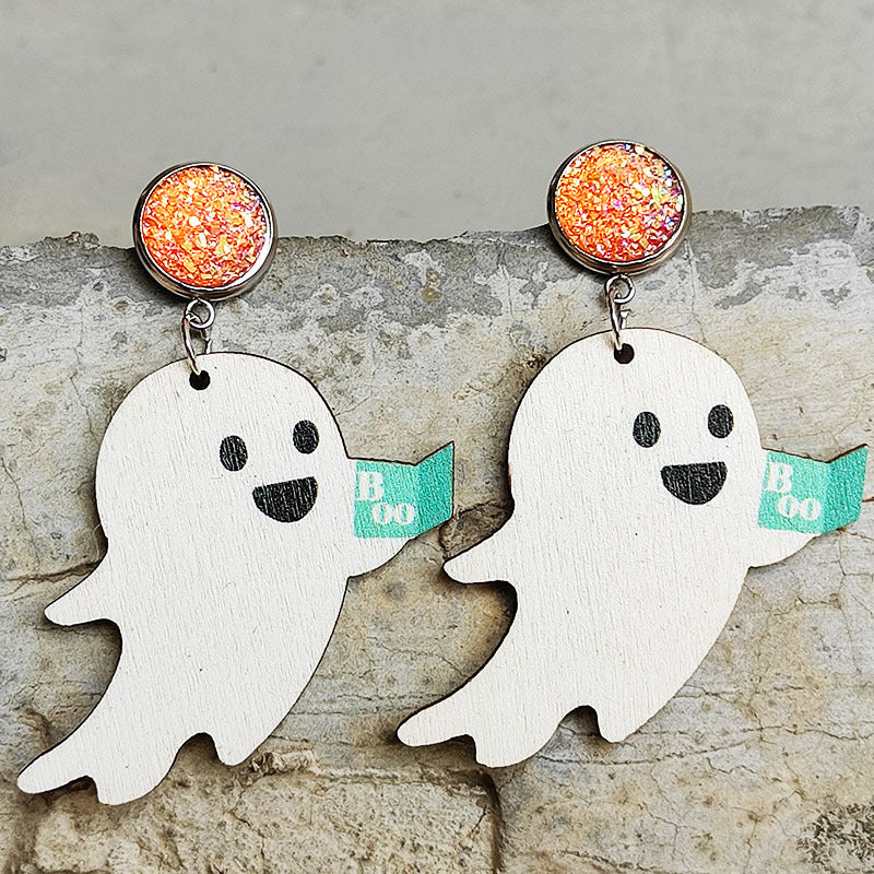 Ghost Shape Wooden Dangle Earrings - AllIn Computer