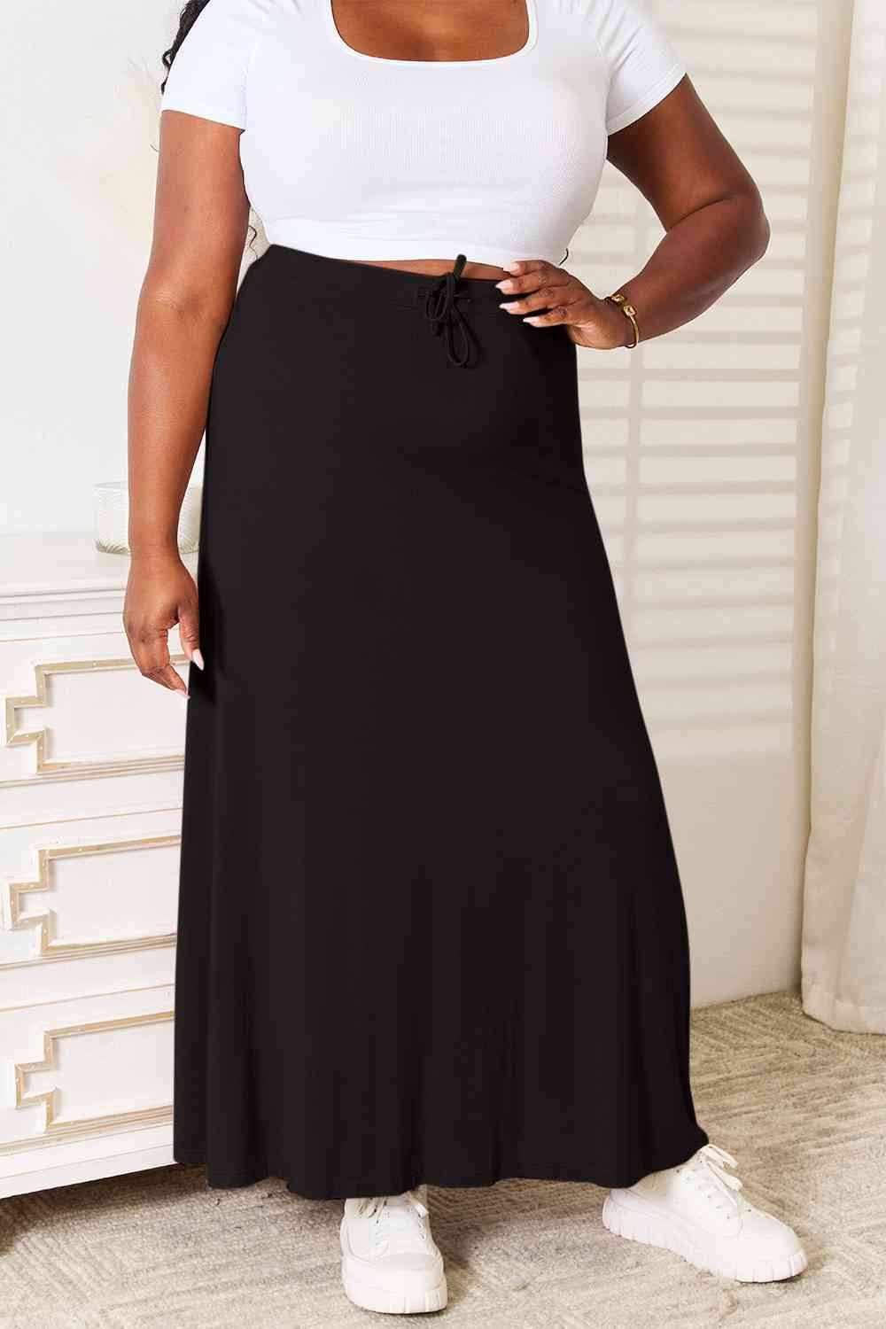 Double Take Full Size Soft Rayon Drawstring Waist Maxi Skirt - AllIn Computer