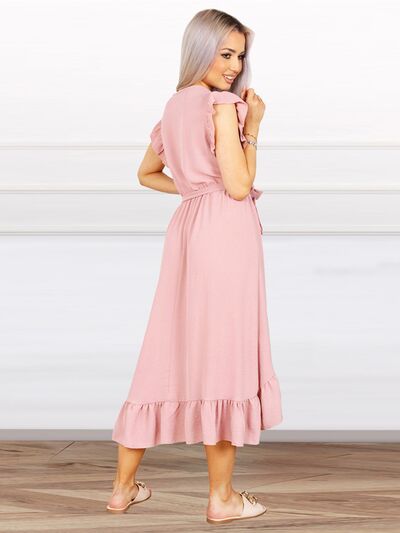 Tied Surplice Ruffle Hem Dress - AllIn Computer