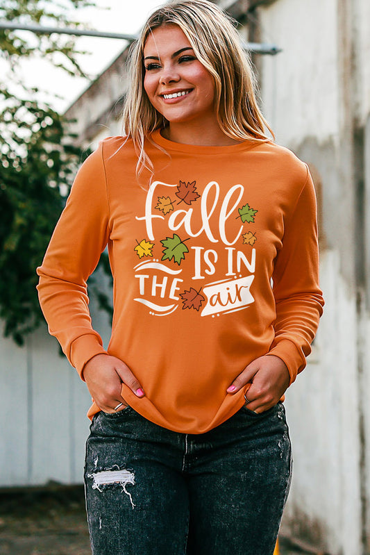 Round Neck Long Sleeve FALL IS IN THE AIR Graphic Sweatshirt - AllIn Computer