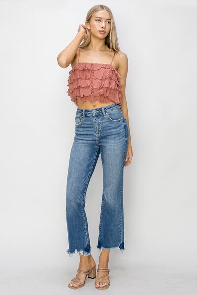 RISEN High Waist Raw Hem Flare Jeans - AllIn Computer