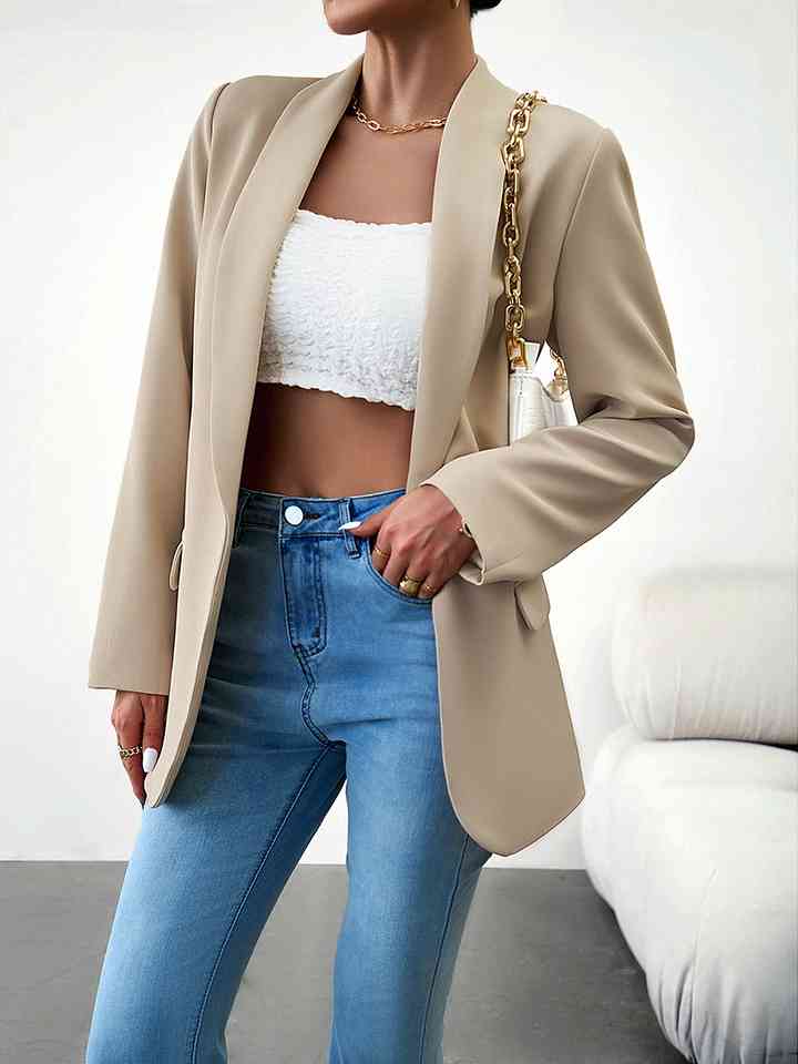 Lapel Collar Long Sleeve Blazer - AllIn Computer