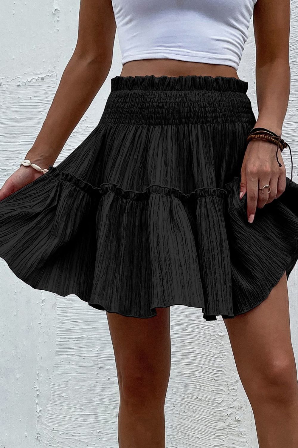 Smocked Waist Frill Trim Skirt - AllIn Computer