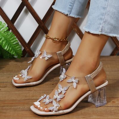 Butterfly Detail Open Toe Mid Heel Sandals - AllIn Computer