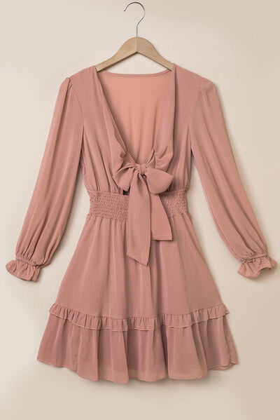 Tied Flounce Sleeve Mini Dress - AllIn Computer