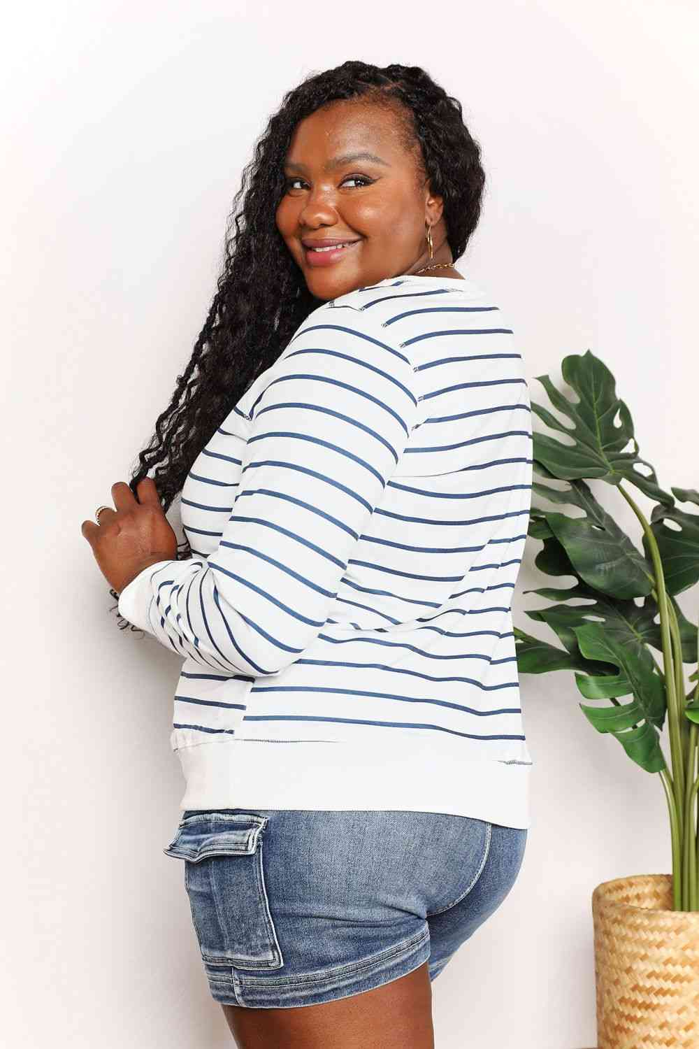 Double Take Striped Long Sleeve Round Neck Top - AllIn Computer