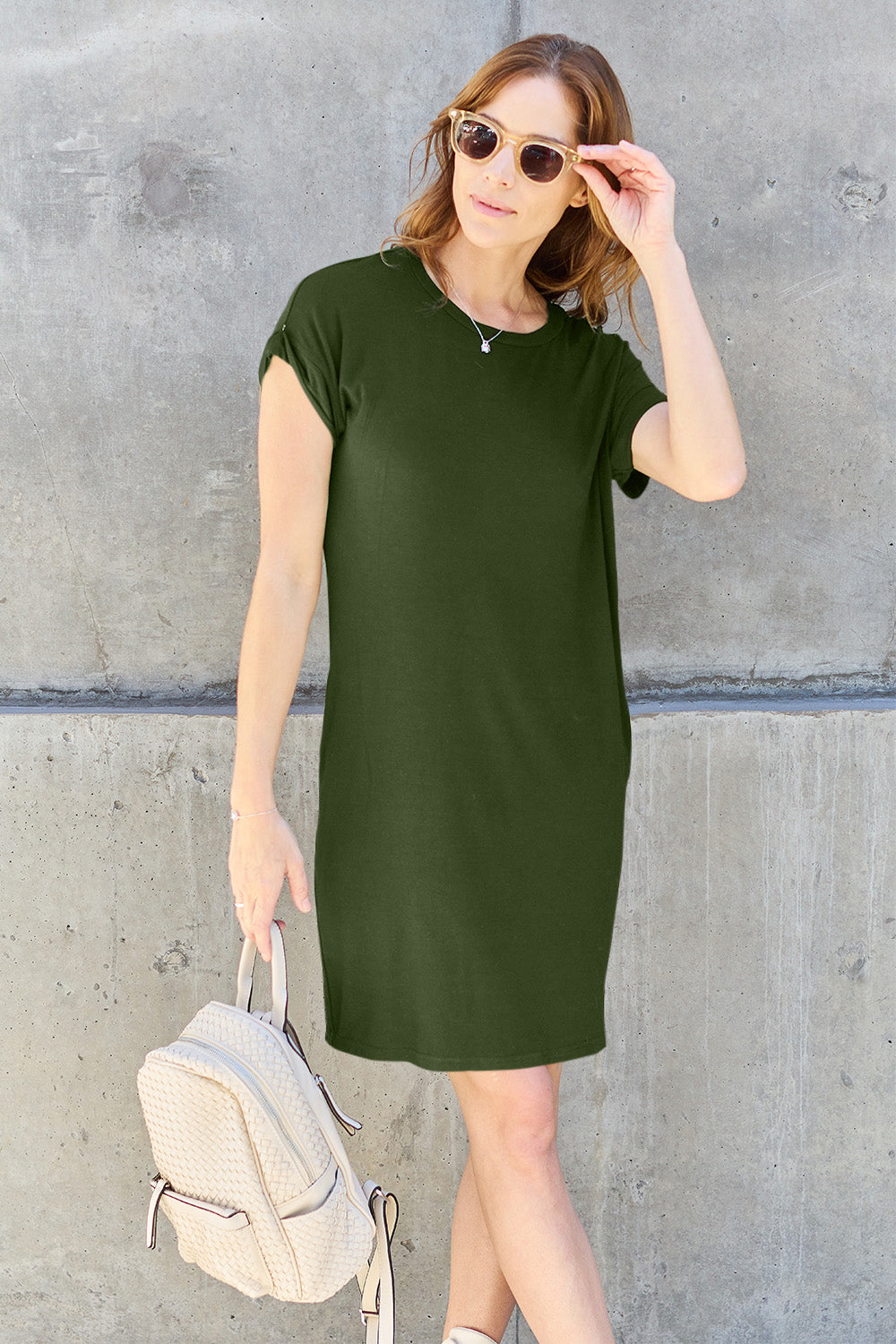 Basic Bae Full Size Round Neck Short Sleeve Dress with Pockets - AllIn Computer