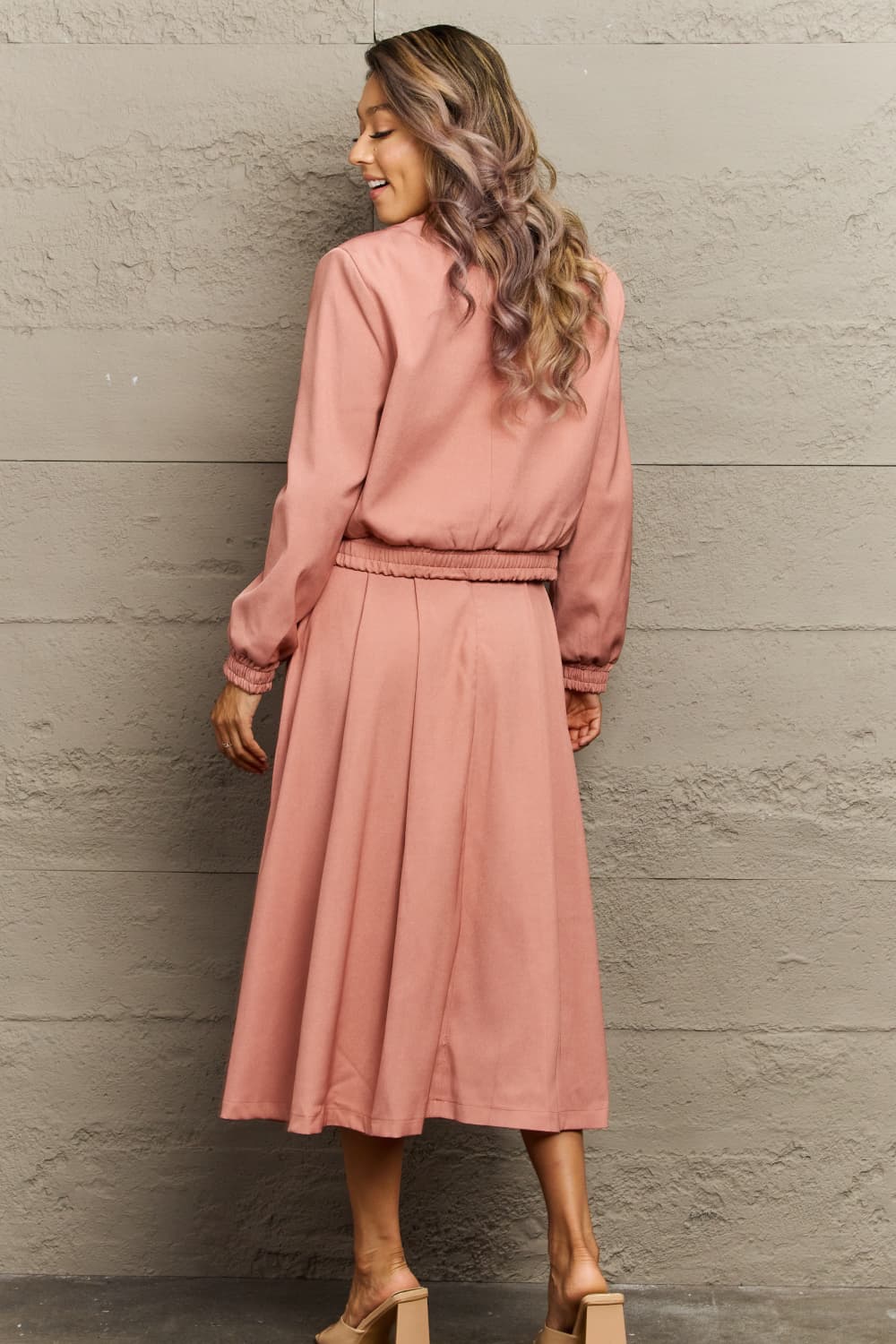 Long Sleeve Jacket and Midi Skirt Set - AllIn Computer