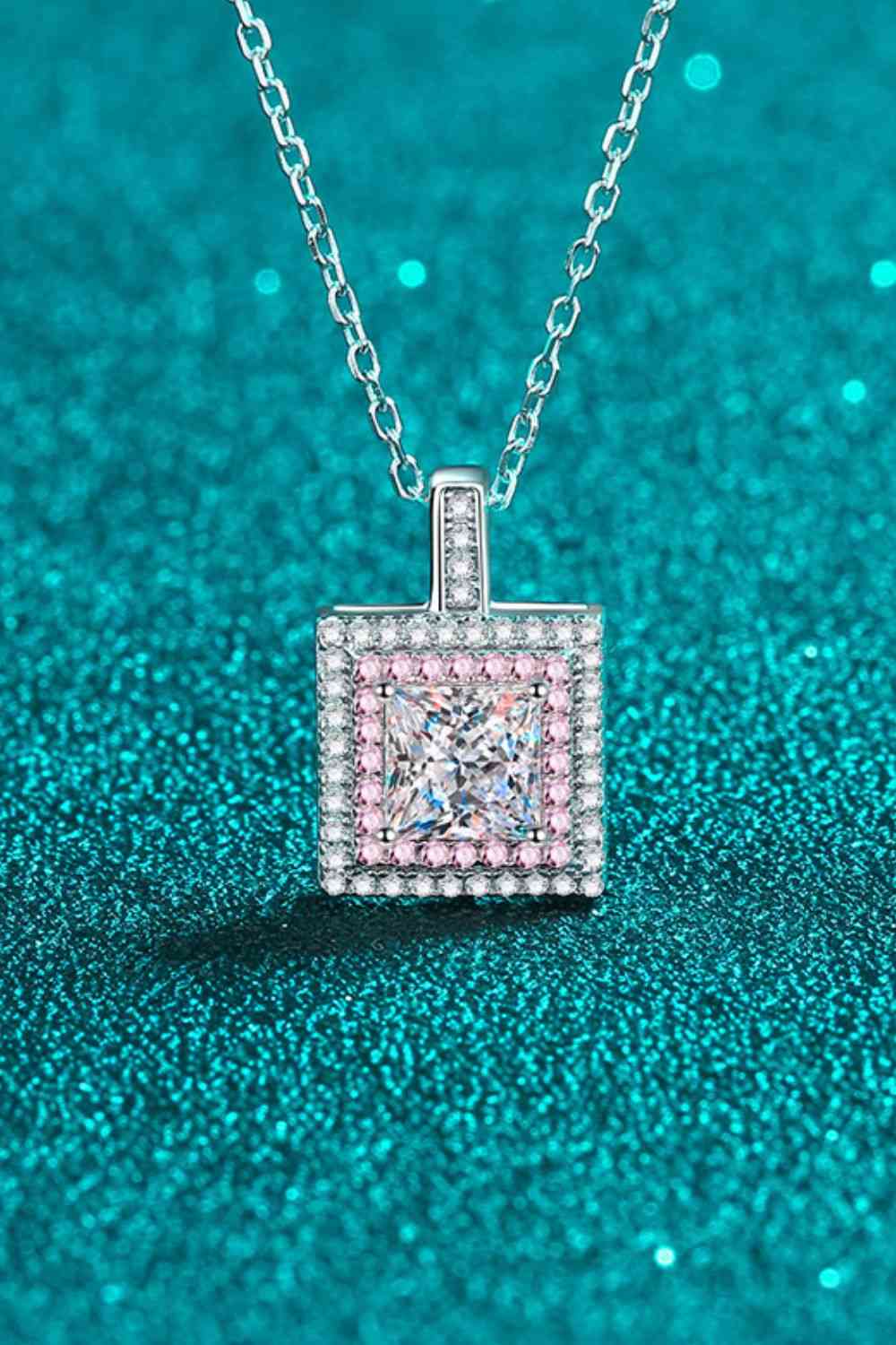 1 Carat Moissanite Square Pendant Chain Necklace - AllIn Computer