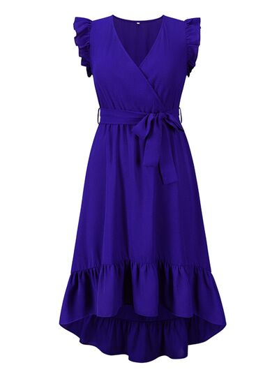 Tied Surplice Ruffle Hem Dress - AllIn Computer