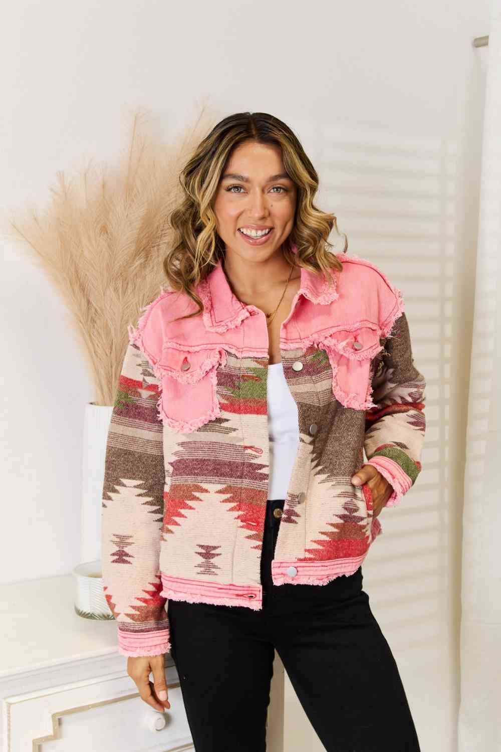 Geometric Raw Hem Denim Jacket - AllIn Computer