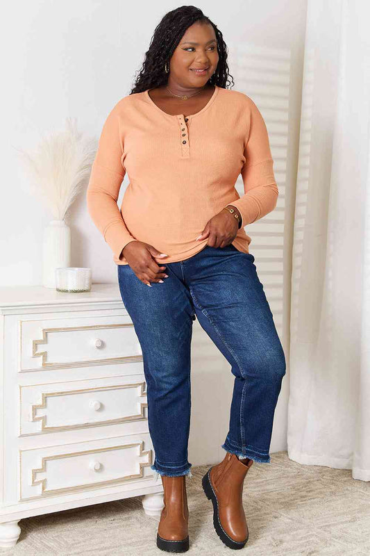 Basic Bae Half Button Long Sleeve Top - AllIn Computer