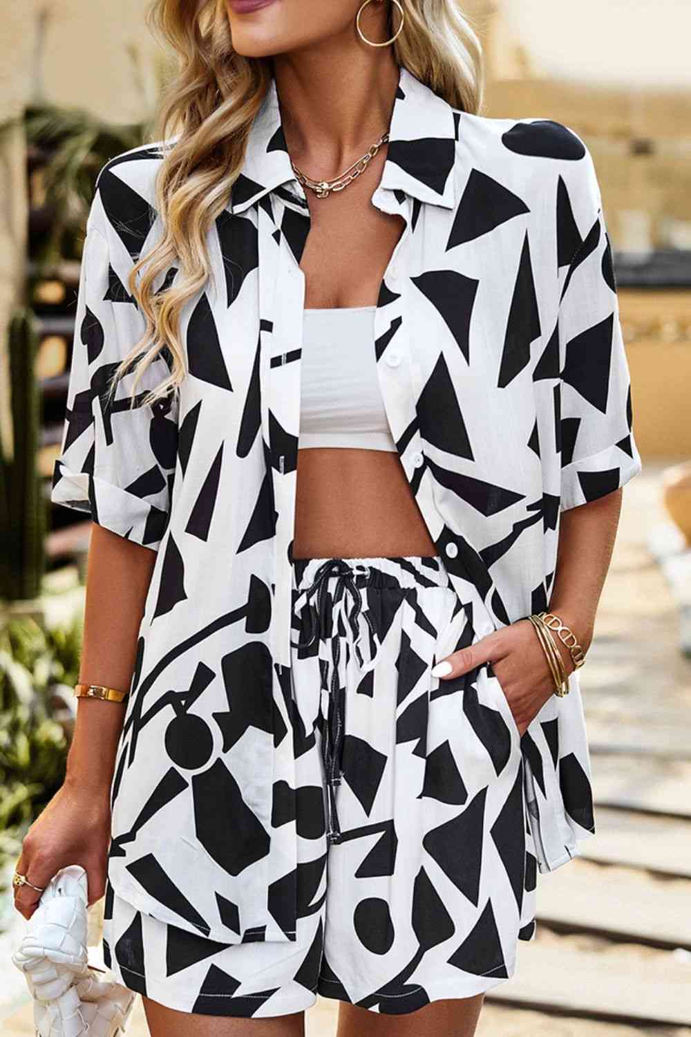 Printed Dropped Shoulder Shirt and Shorts Set | CLOTHING,SHOES & ACCESSORIES | DY, outfit sets, Ship From Overseas | Trendsi