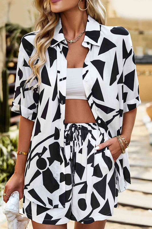 Printed Dropped Shoulder Shirt and Shorts Set - AllIn Computer