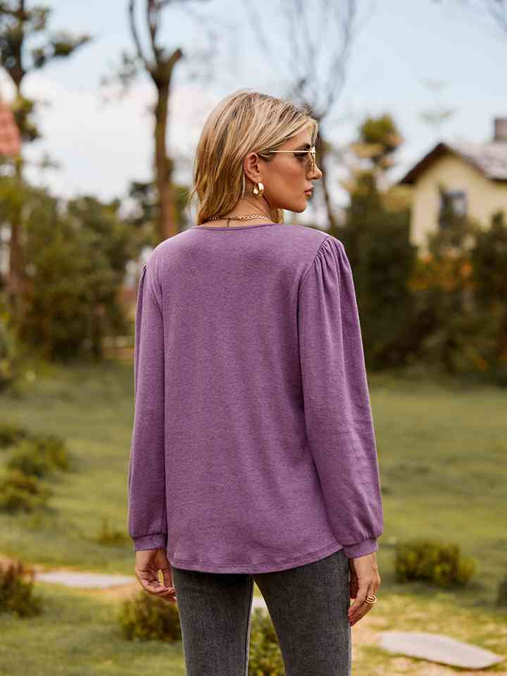 Puff Sleeve Ruffle Trim Blouse - AllIn Computer