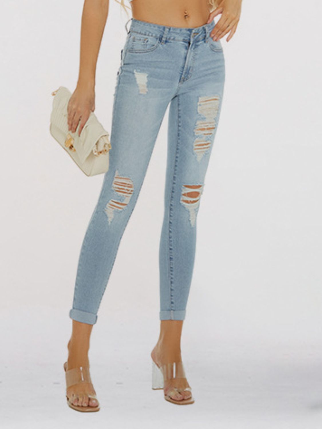 Distressed Skinny Cropped Jeans - AllIn Computer