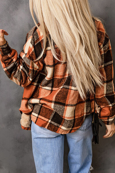 Plaid Pocketed Button Up Jacket - AllIn Computer