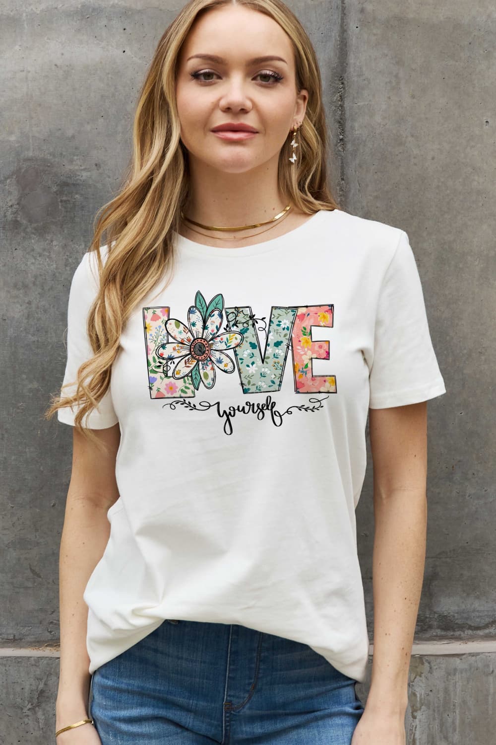 Simply Love Full Size LOVE YOURSELF Graphic Cotton Tee - AllIn Computer