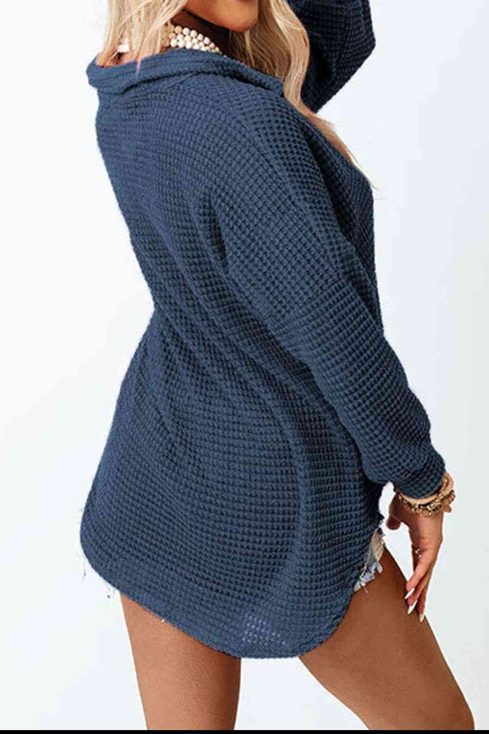Waffle-Knit Button Up Long Sleeve Shirt with Pocket - AllIn Computer