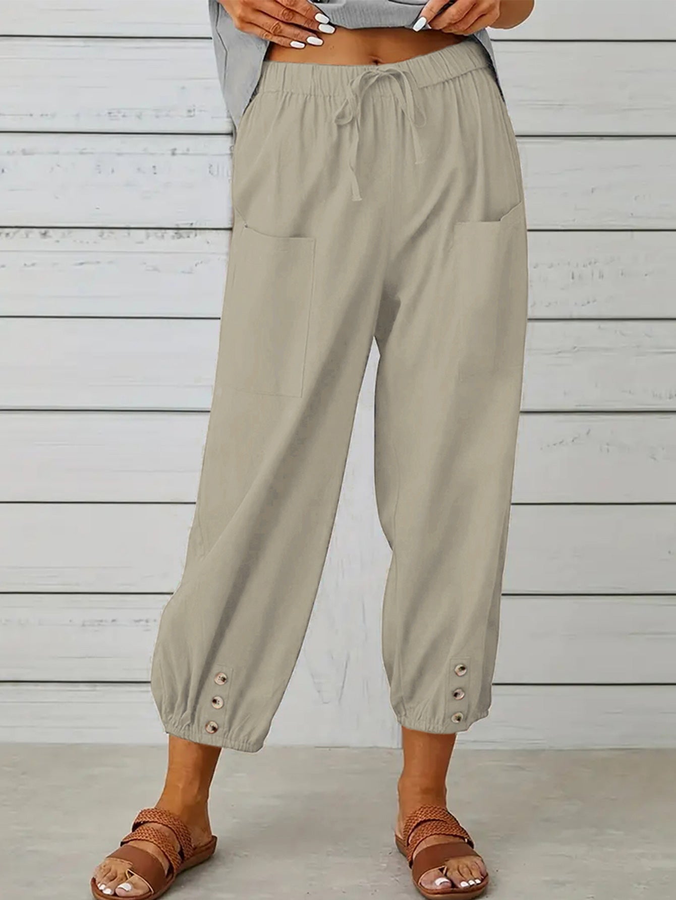 Decorative Button Cropped Pants - AllIn Computer