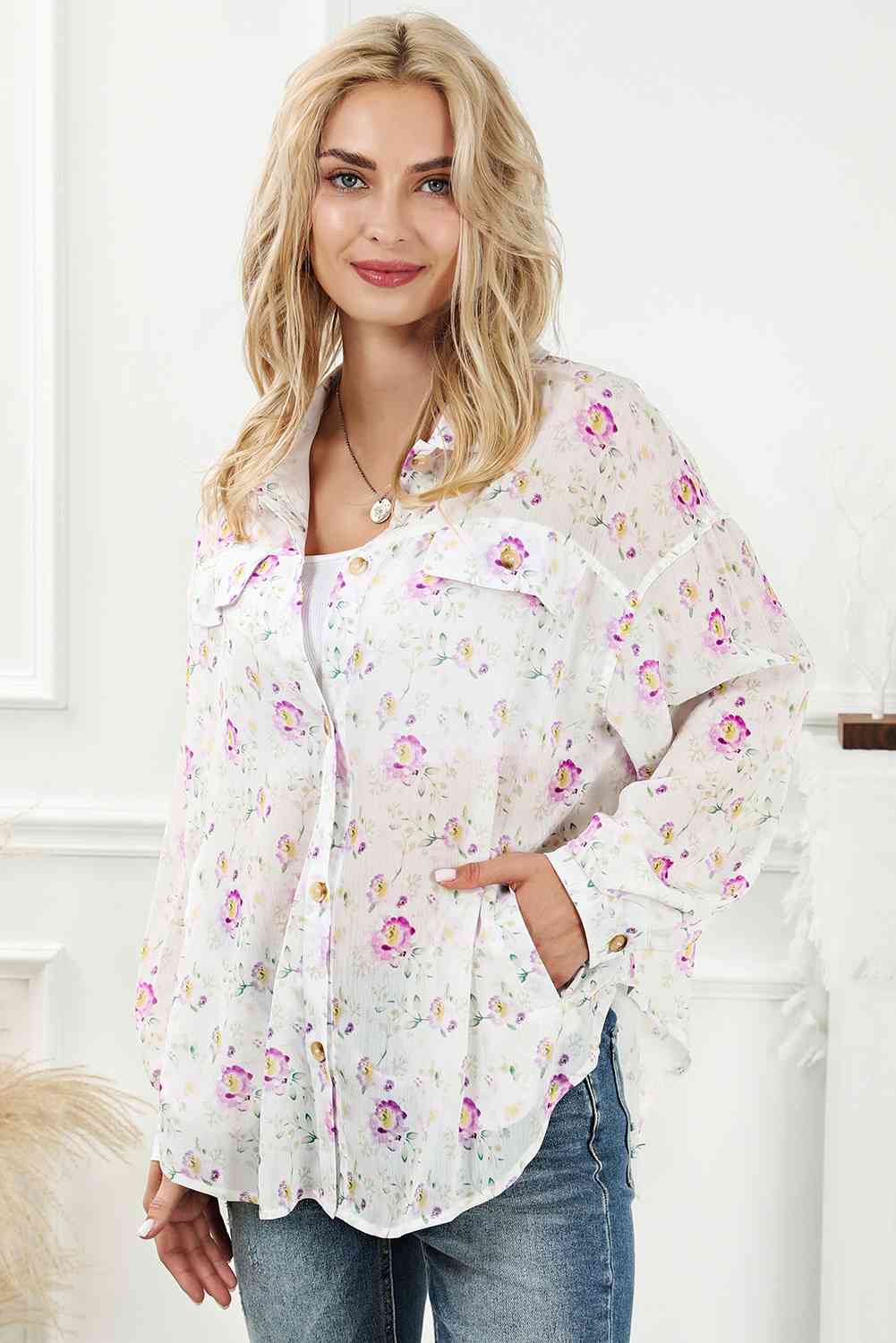 Floral Print Long Sleeve Shirt - AllIn Computer