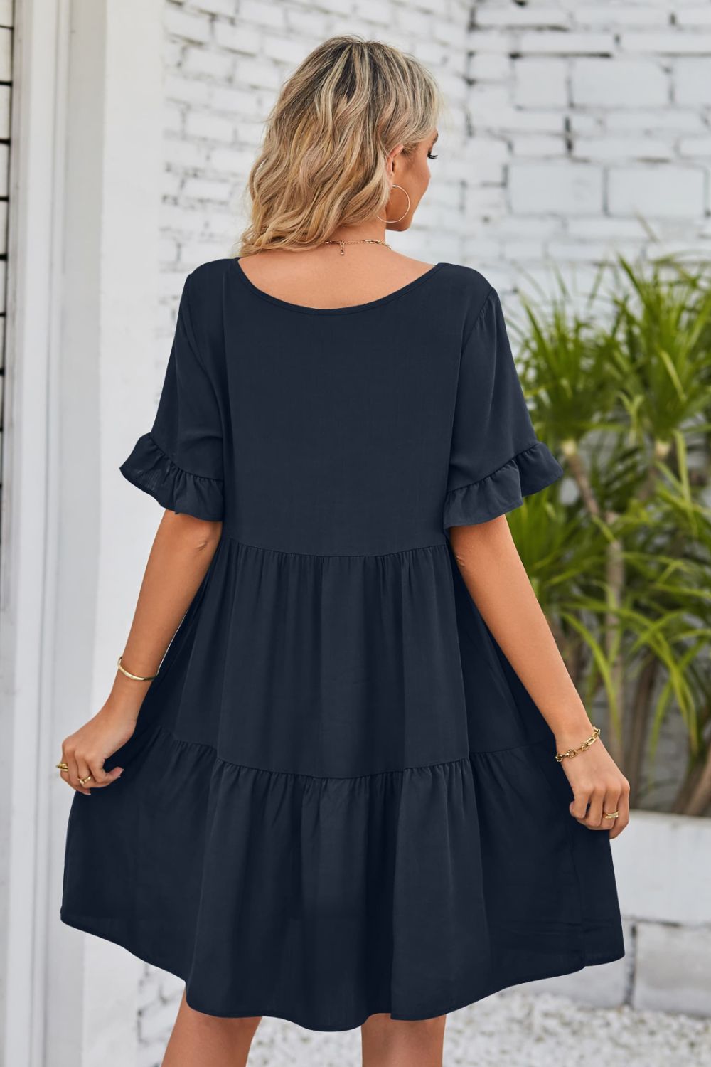 V-Neck Flounce Sleeve Tiered Dress - AllIn Computer