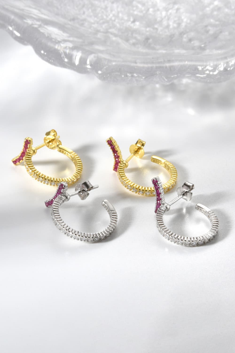 Inlaid Zircon 925 Sterling Silver C-Hoop Earrings - AllIn Computer