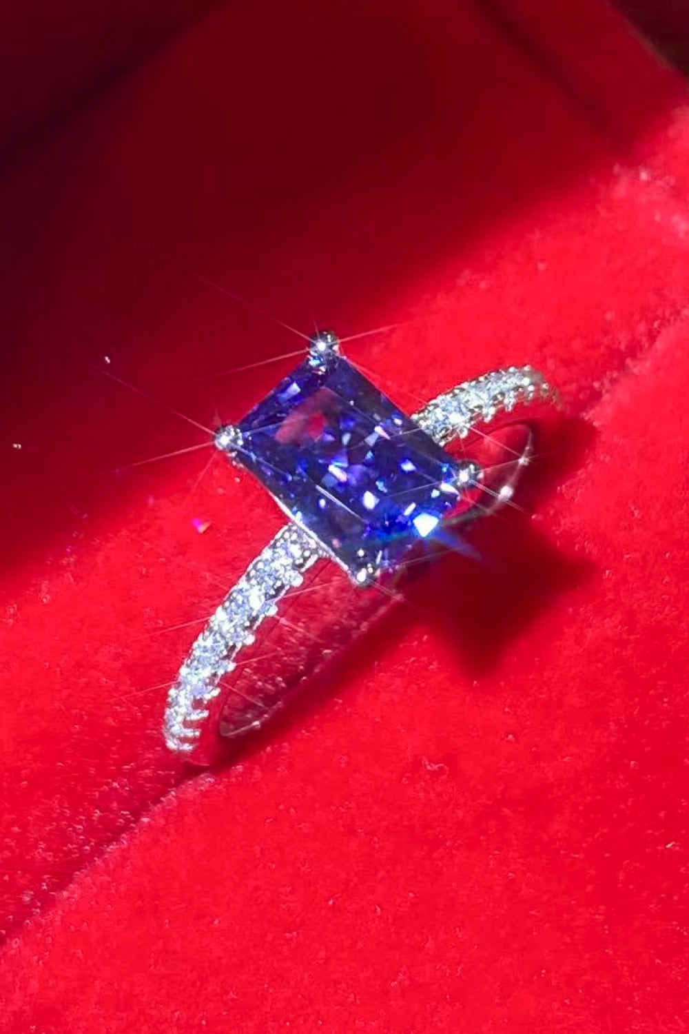 1 Carat Moissanite 925 Sterling Silver Rectangle Ring in Blue - AllIn Computer