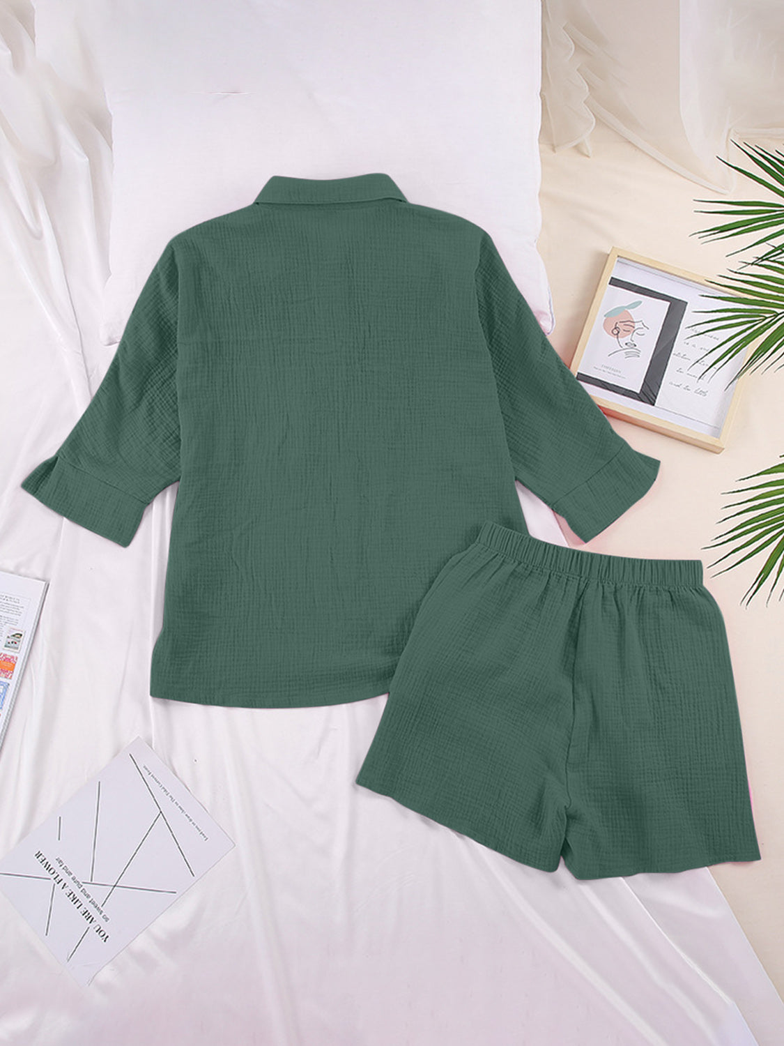 Texture Button Up Shirt and Shorts Set - AllIn Computer