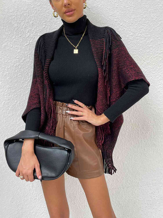 Fringe Detail Long Sleeve Cardigan - AllIn Computer